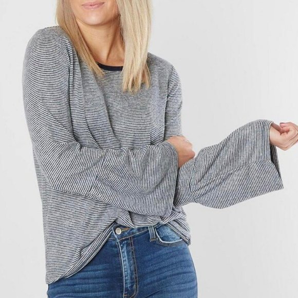 Lucky Brand Tops - NWT Lucky Brand Soft and Slouchy Navy Striped Bell Sleeve Tunic Sweater Top
